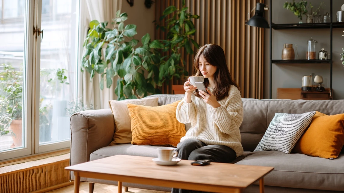 日帰り割引を確認する女性の画像
