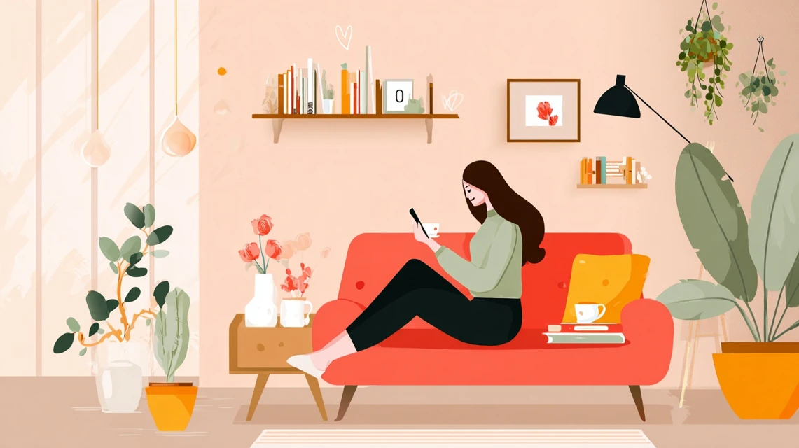 楽天経由特典を確認する女性の画像