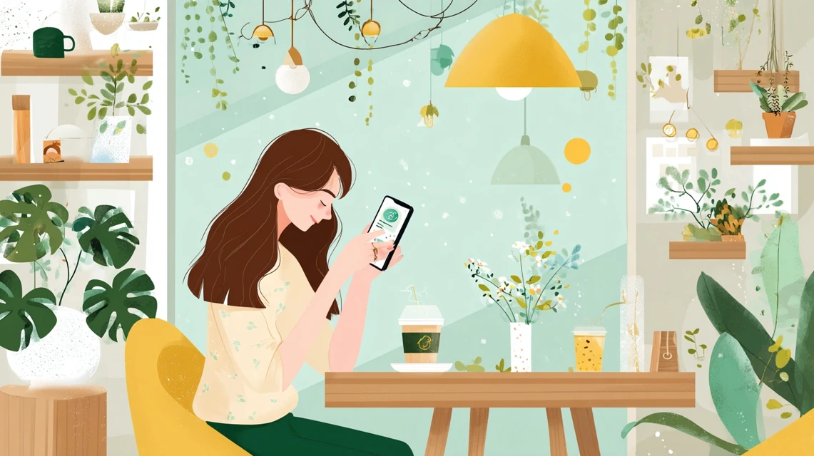 Ponta受取画面を見る日本人の画像
