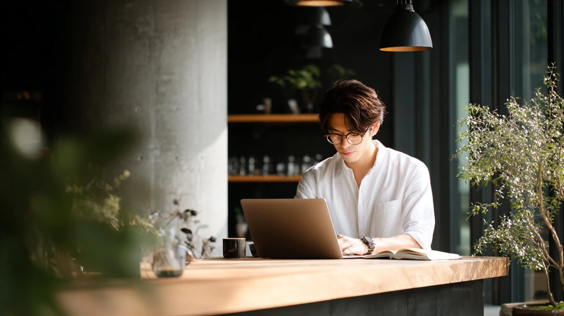 LINEクーポンと藤枝市クーポンの違いを調べる男性