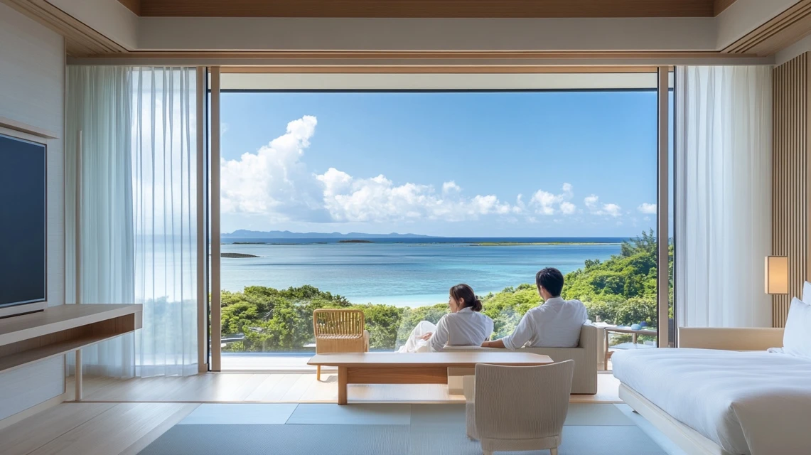 沖縄県民が割引キャンペーンでホテルを満喫する様子