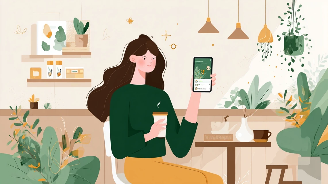 アプリで割引確認する日本人の画像
