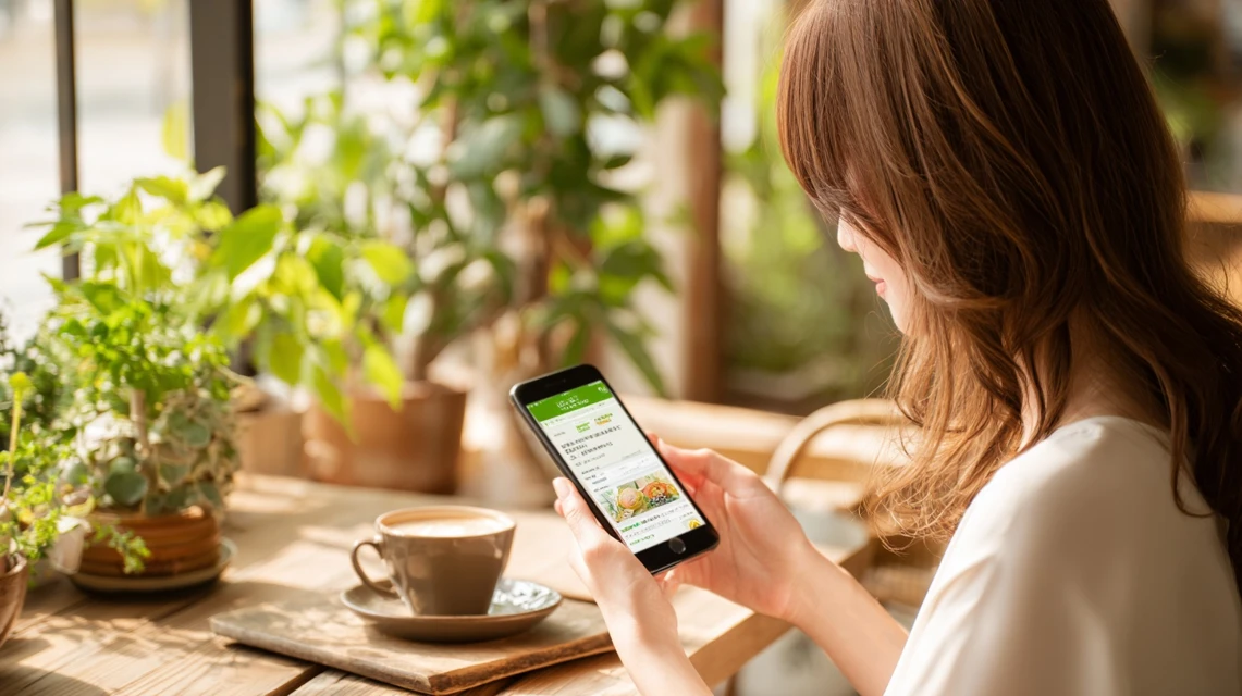 女性が口コミ評価を閲覧する画像
