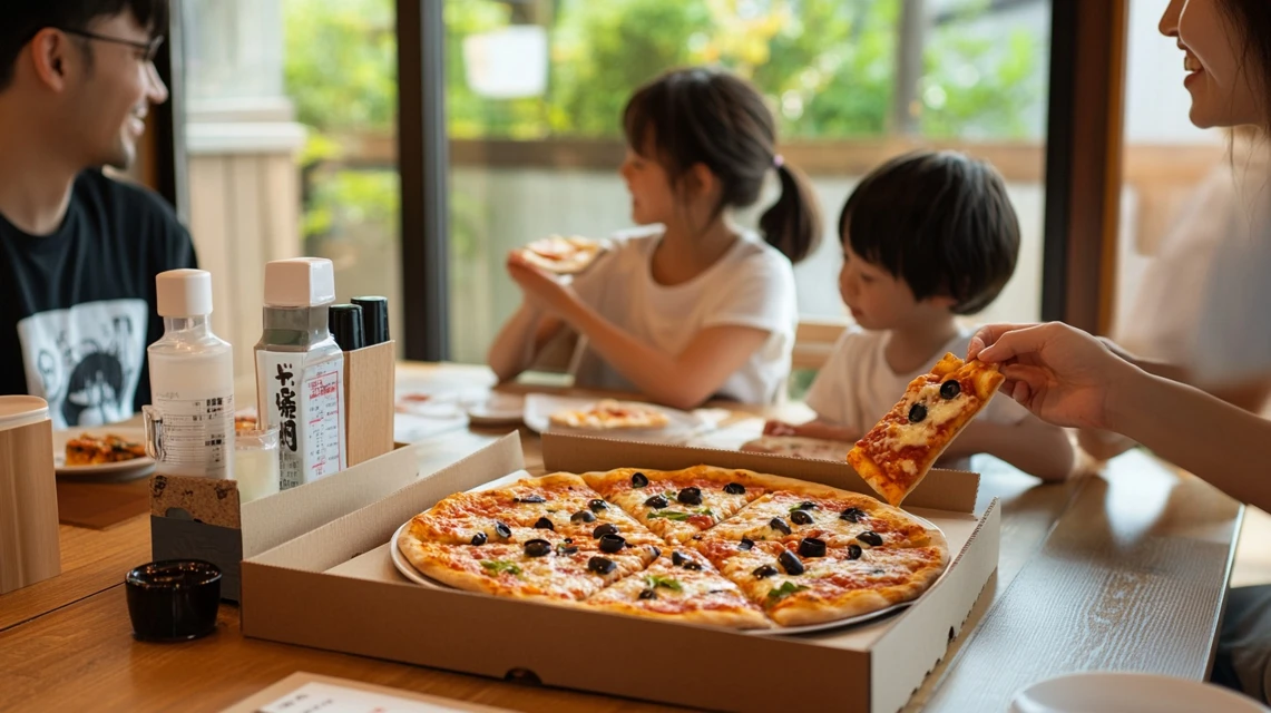 日曜日にドミノピザの半額セットを選ぶ日本人家族