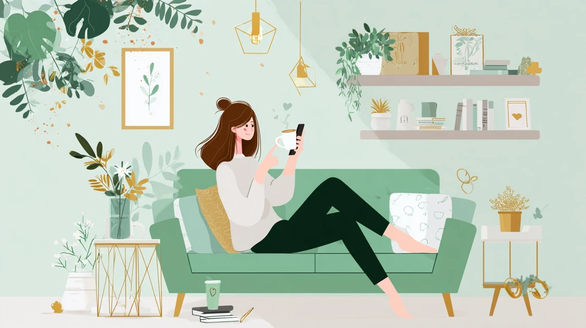 配送状況をチェックする女性の画像