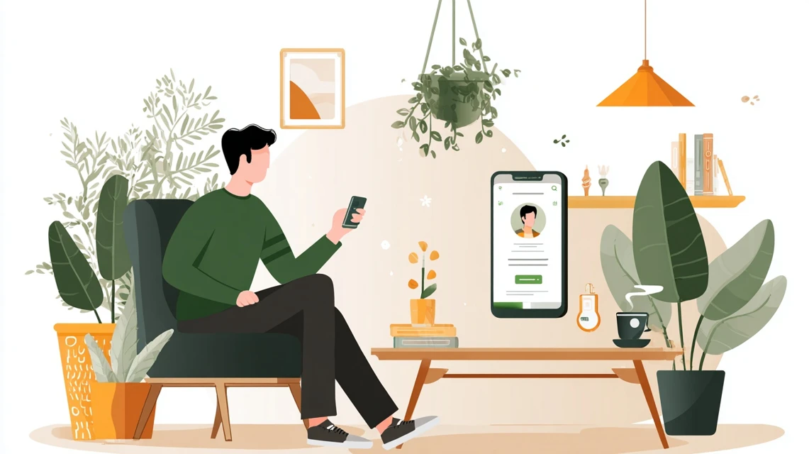 トライアル利用方法を見る日本人男性の画像