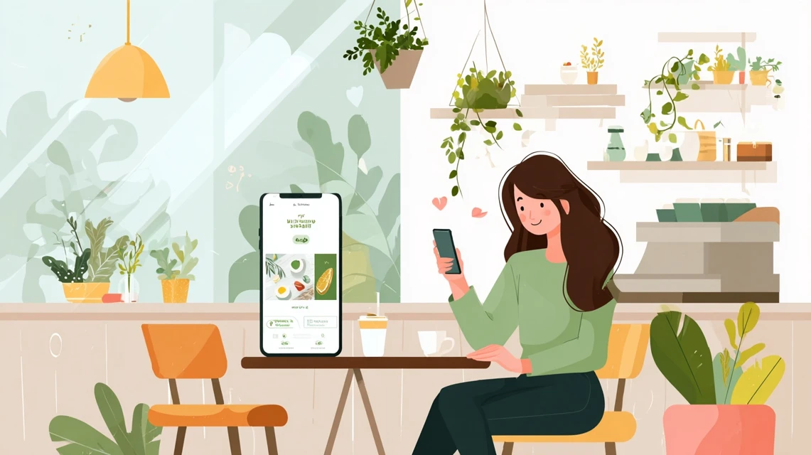 ネル割引情報を確認する日本人女性の画像