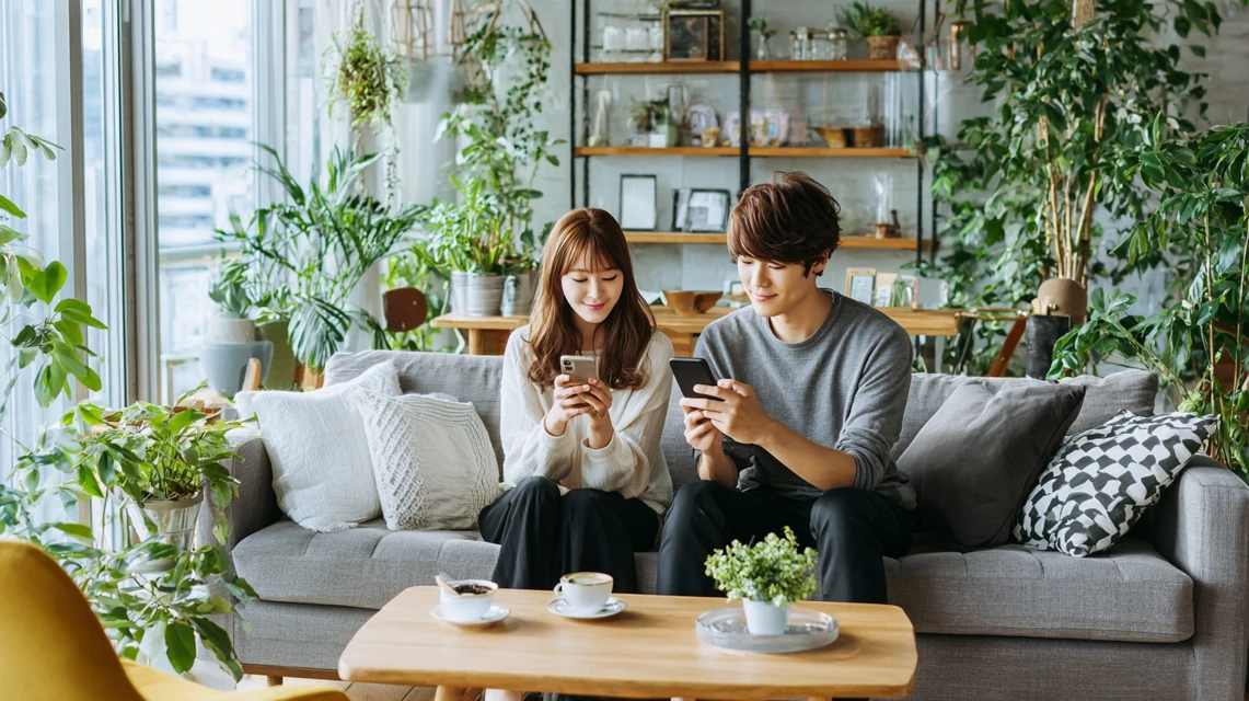 スシローのクーポンを使って笑顔で楽しむ日本人カップル