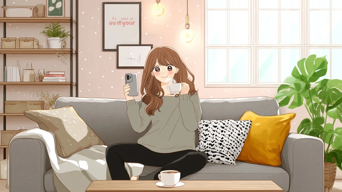 アプリで特典確認をする日本人の様子