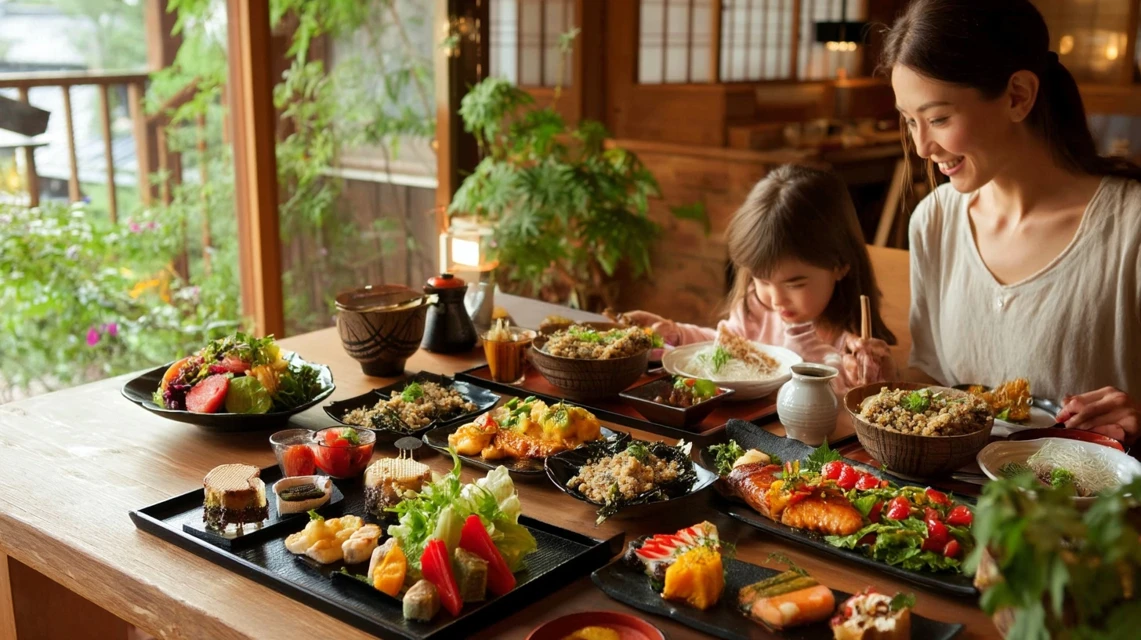 支払い後に笑顔で帰る日本人親子