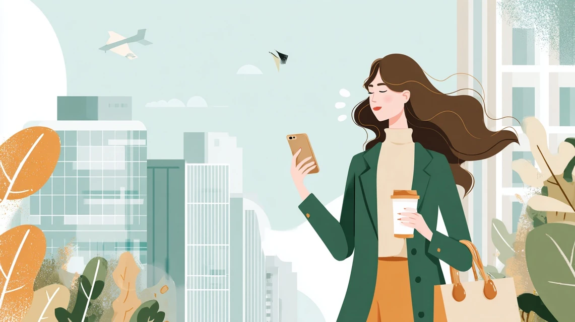 スマホで割引利用方法を見る日本人女性の画像