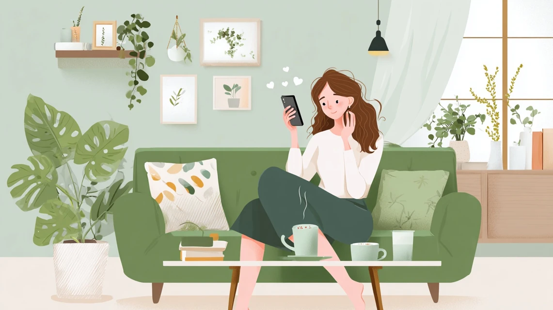 tuissクーポン入手先を確認する女性の画像
