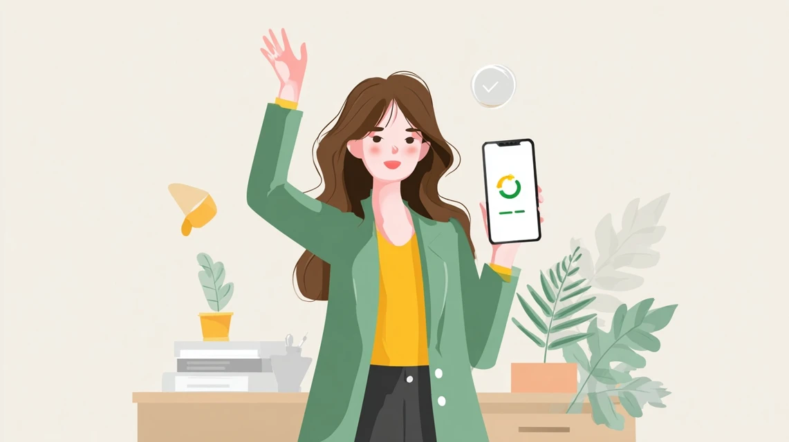 クーポン入手先を見る女性の画像