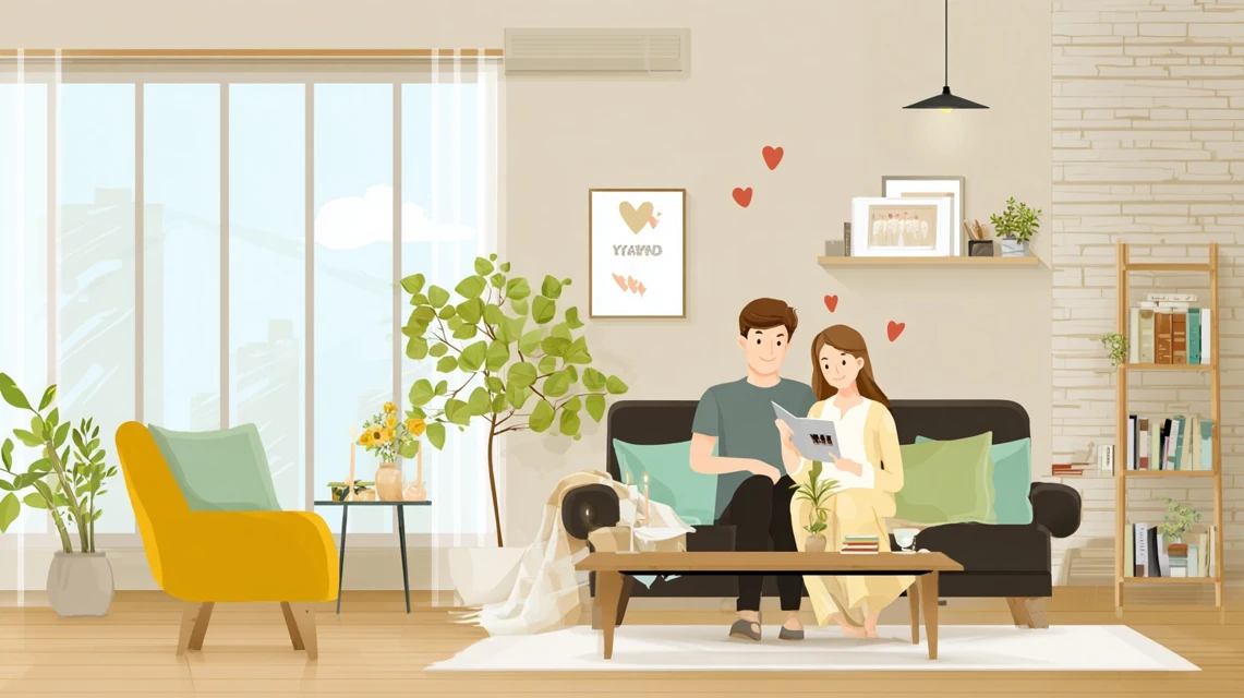 abemaクーポン確認を終えるカップルの姿