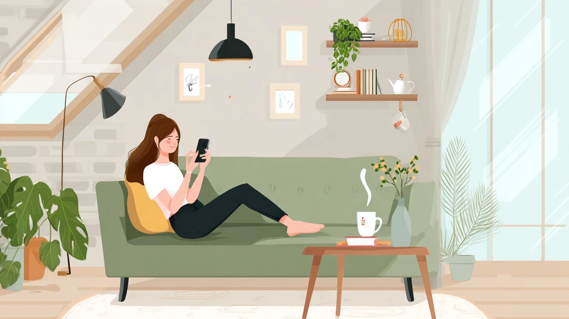 新規登録キャンペーン内容を確認する日本人女性の画像
