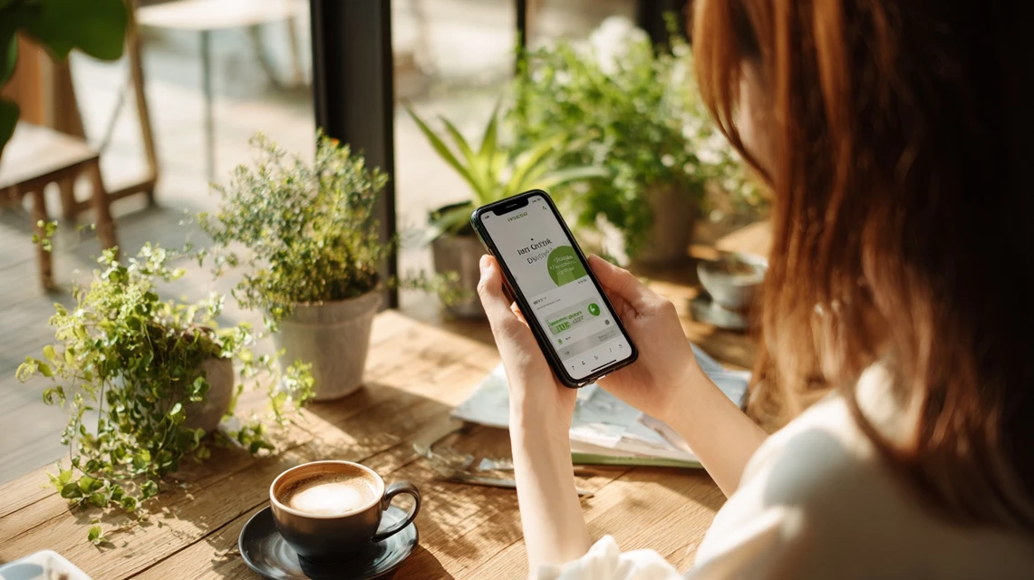 キャンペーン情報を見る女性が画面を見る姿
