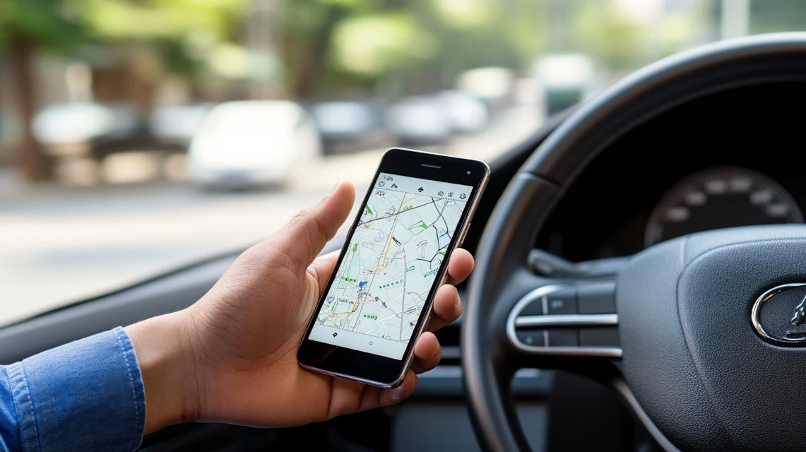 近くのオートバックス店舗を地図で探す日本人
