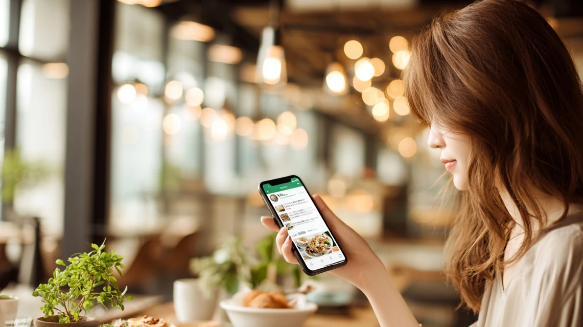 誕生日割引を確認する日本人女性の画像
