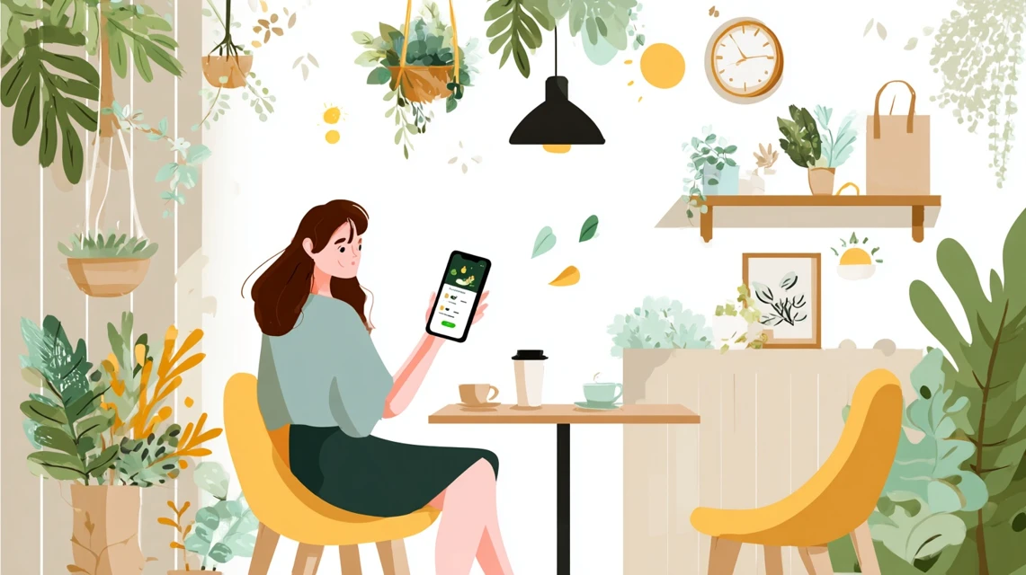 ちいかわパーク見どころを確認する日本人女性の画像