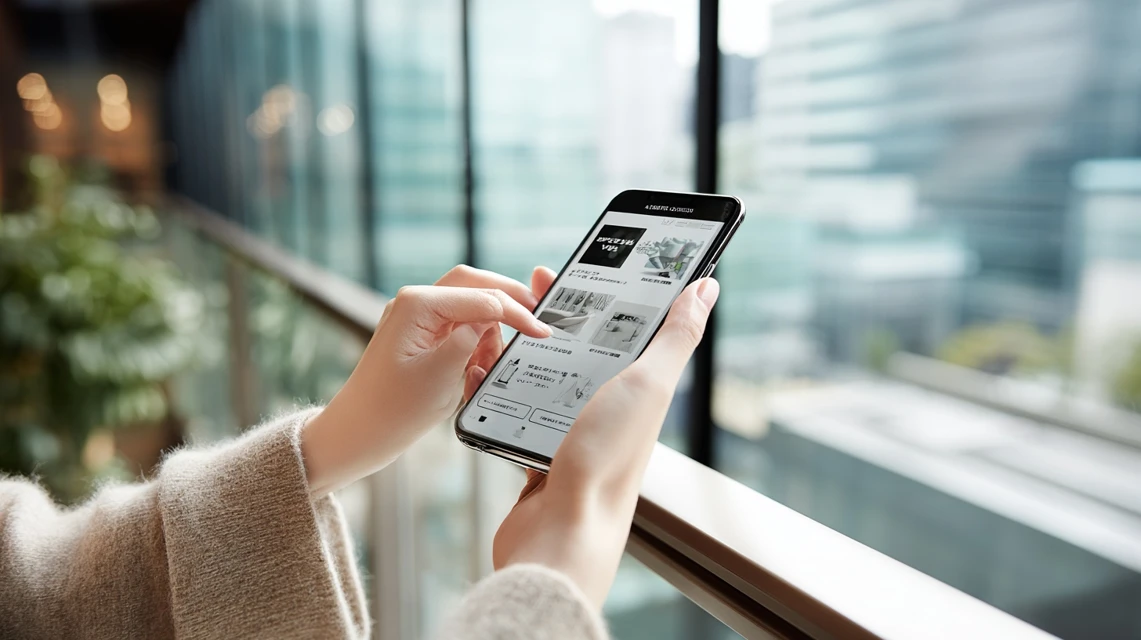 スマホで複数クーポンを比較する日本人女性