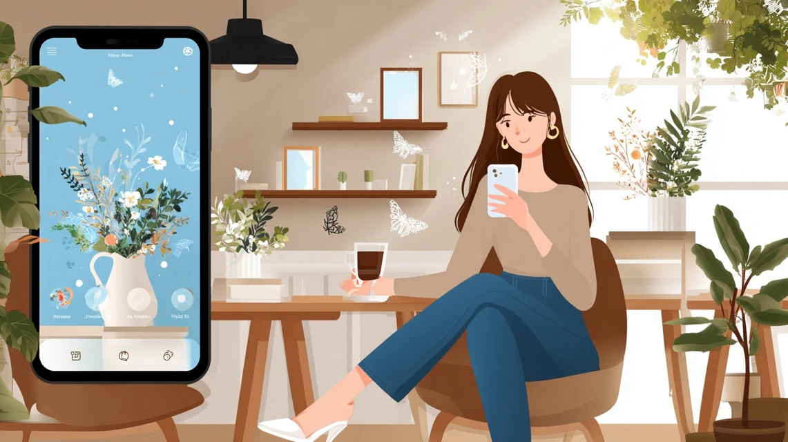 クーポン利用条件を確認する女性
