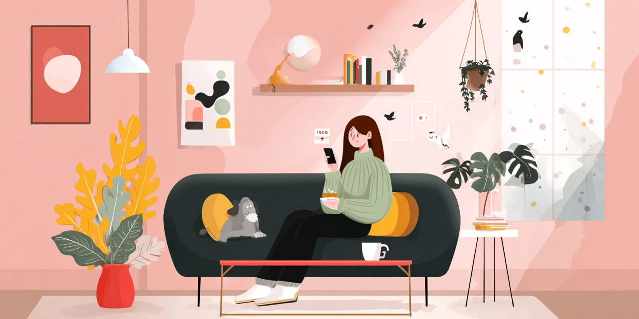 旬のマンゴーといちごスイーツを調べる女性
