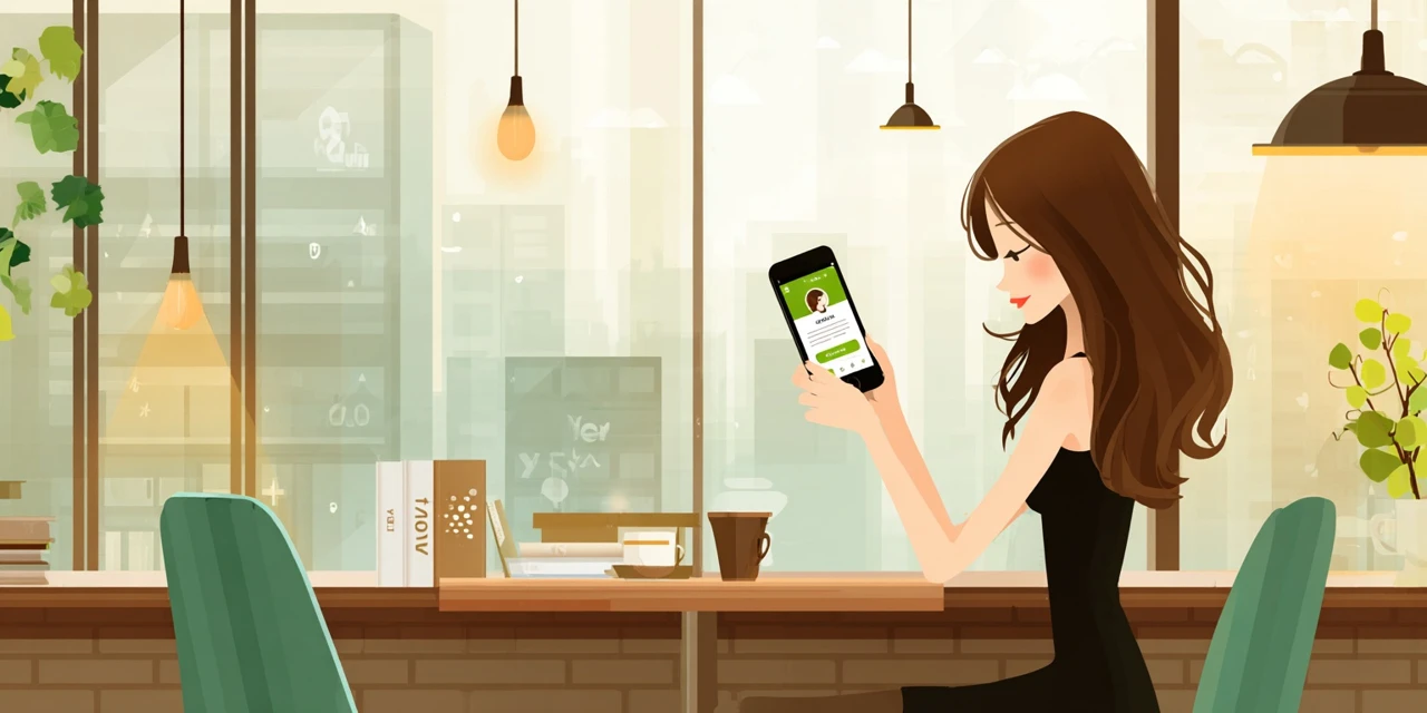 クーポン画面が表示されない原因を調べる女性
