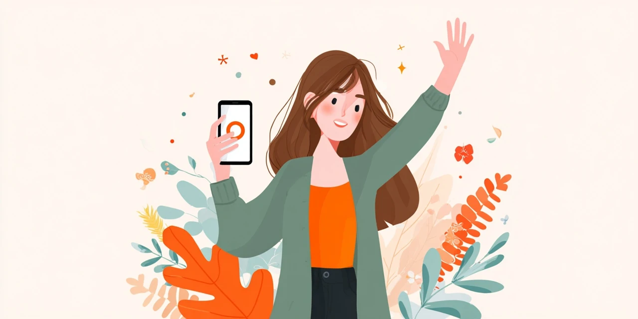 アプリ表示時の注意点をスマホで確認する女性
