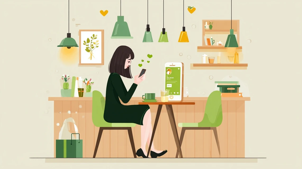 近隣エリアのクーポンを探す女性
