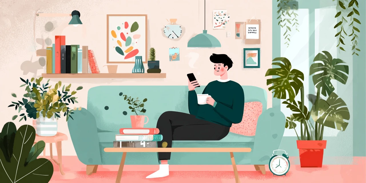 初心者向けの効率的な成長のコツをチェックする男性
