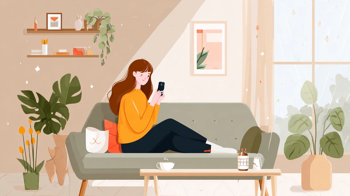 岡崎アウトレット,電車,クーポン受取手順を見る女性
