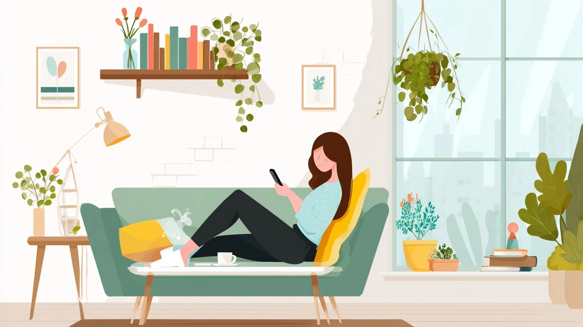 STANDOOLの口コミ評価を確認する女性
