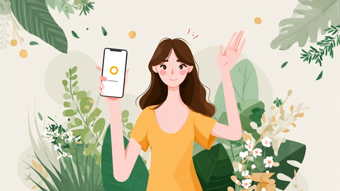 ピンクエイジ,クーポンの口コミを読む女性
