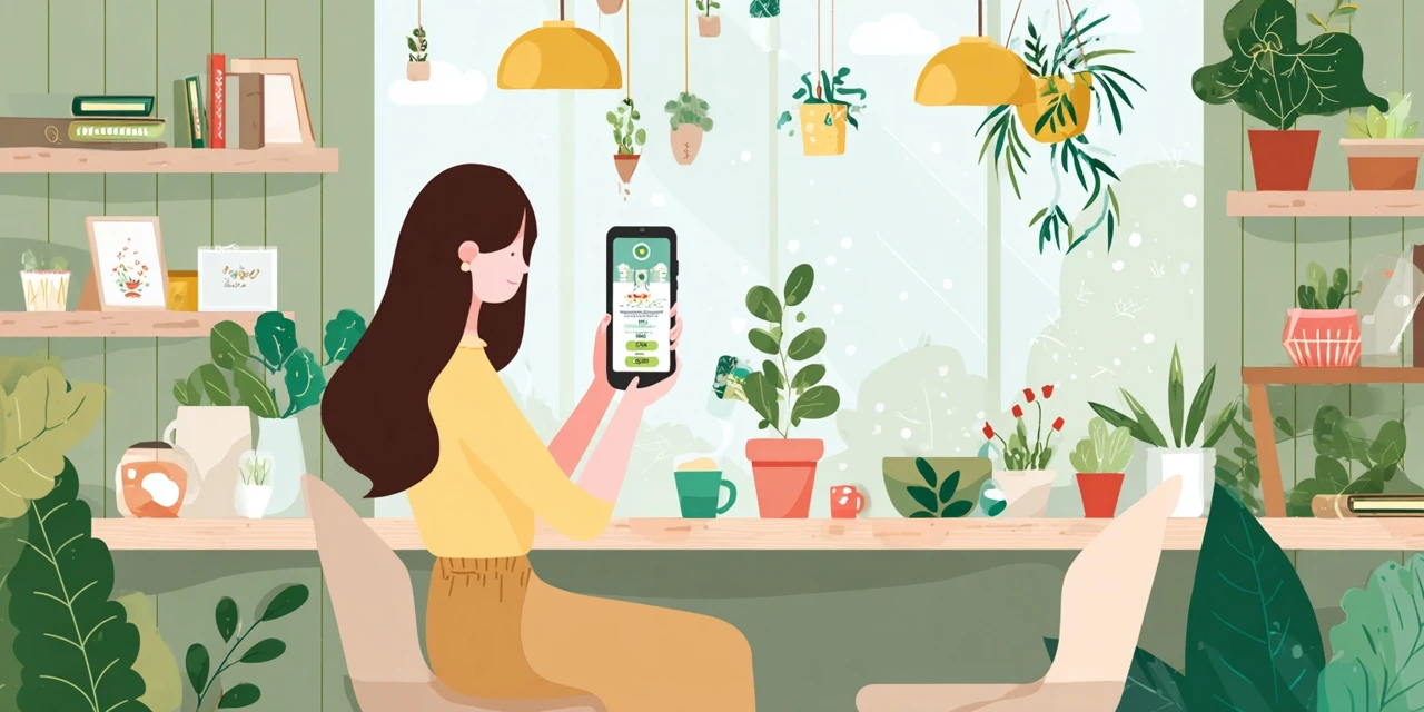 銀のさらのクーポン受取方法を確認する女性
