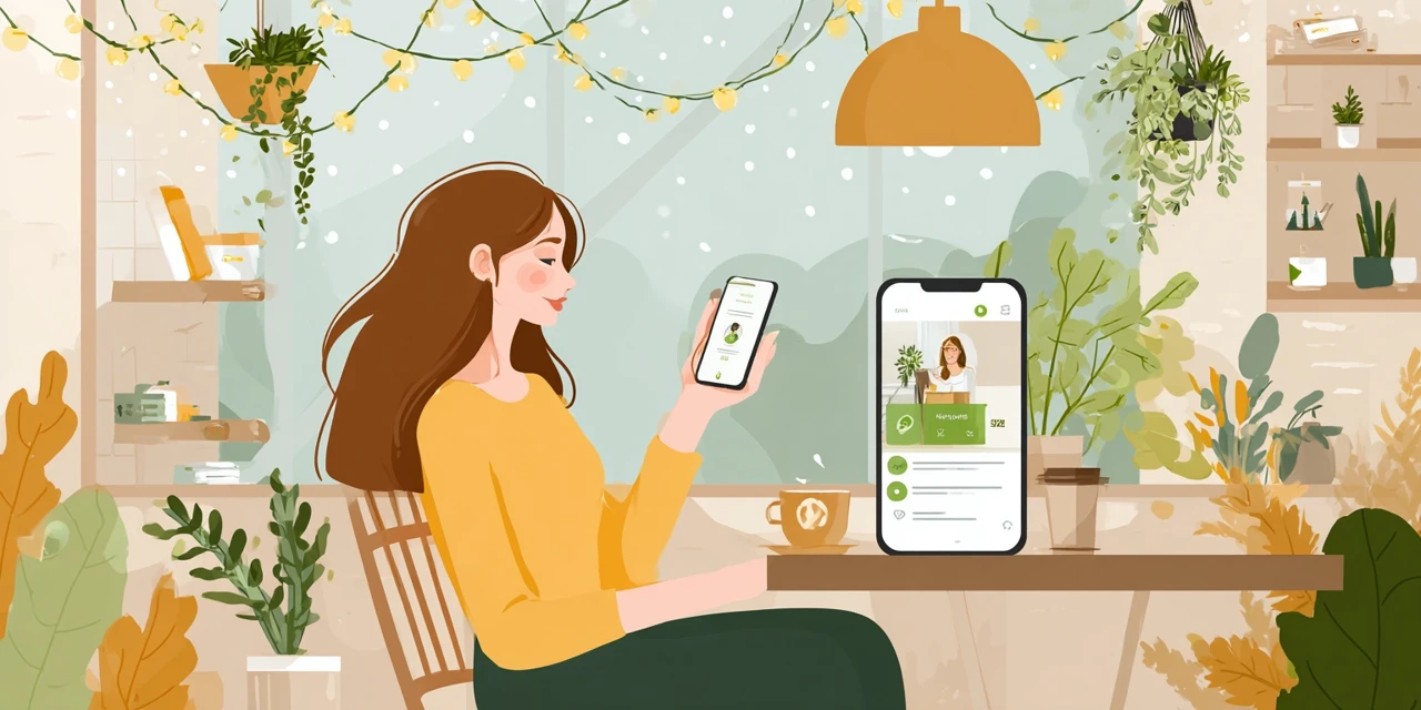 エネオスLINE登録手順を確認する女性
