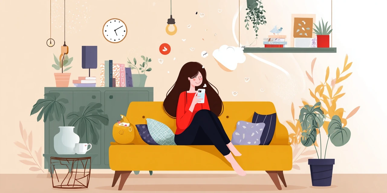 ストアクーポン使用手順を確認する女性
