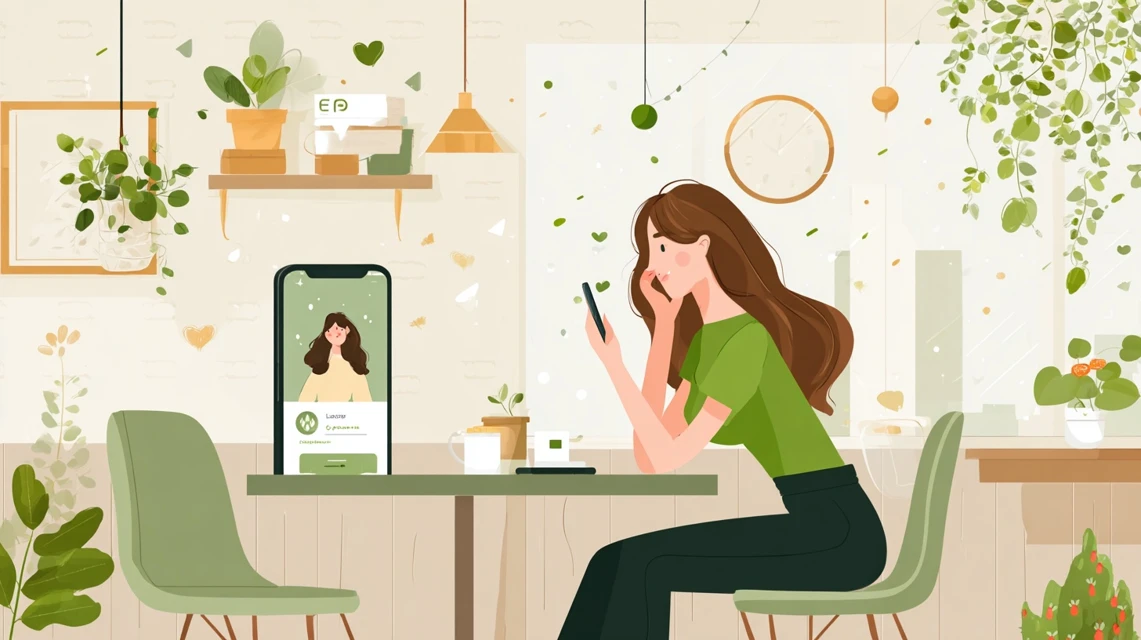 アプリ利用で変わる無料特典を確認する女性
