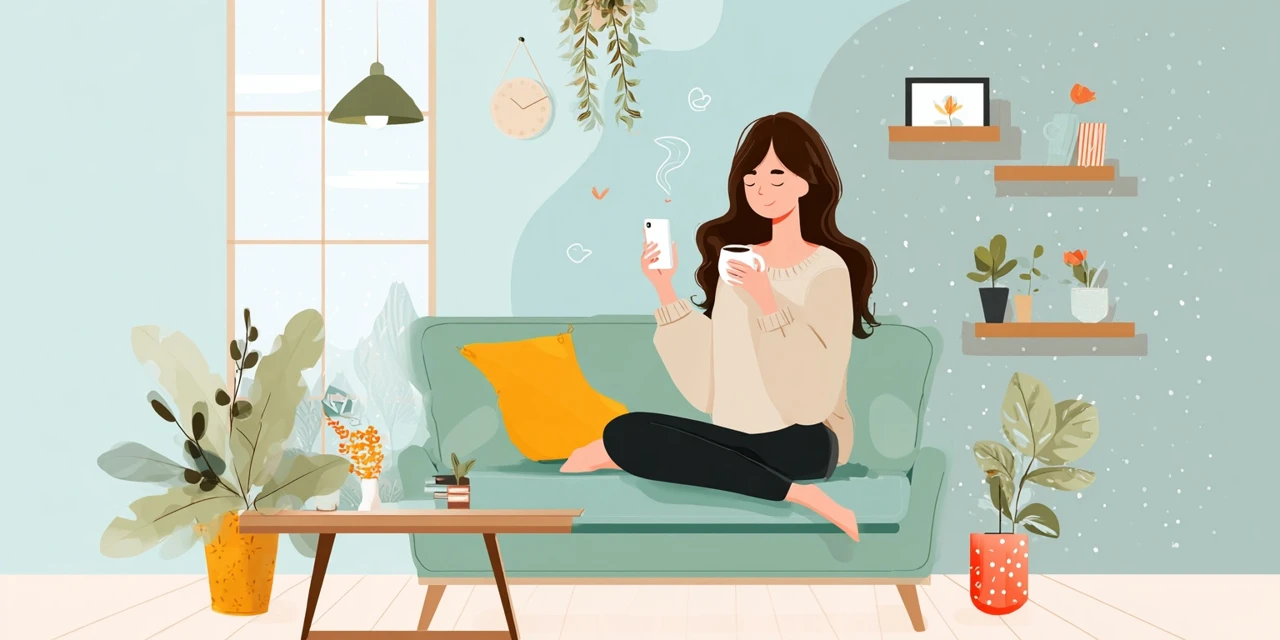 アプリとLINEの両方でクーポンを確認する女性
