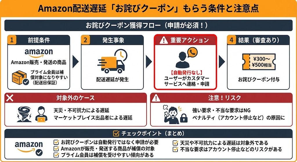 お詫びクーポンをもらう条件と注意点図解