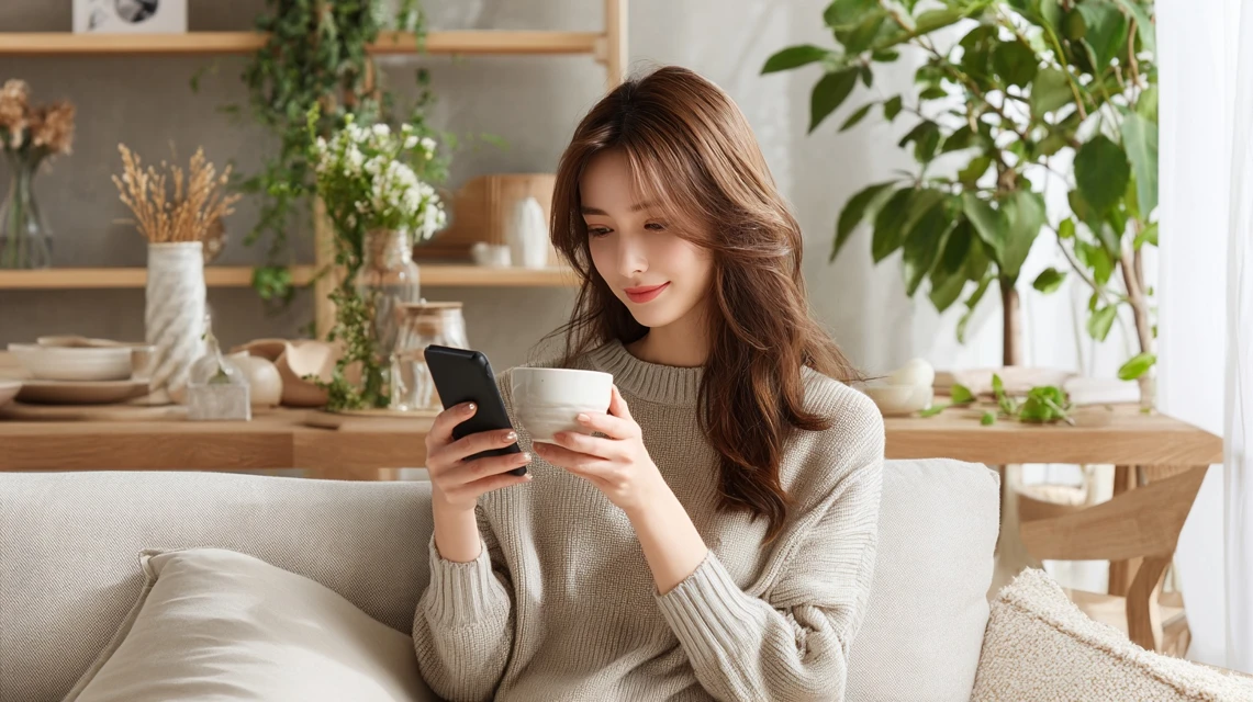 JAF優待の仕組みを確認する女性
