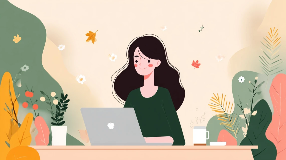 出前館の経営状況を調べる女性
