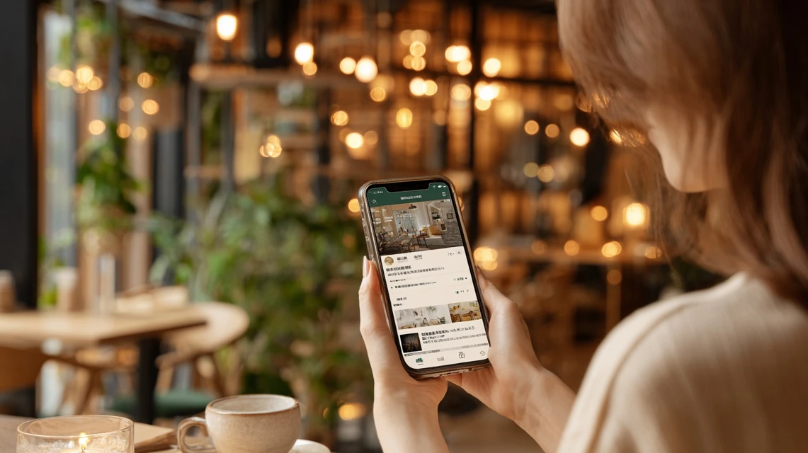 過去のJAF優待情報を調べる女性
