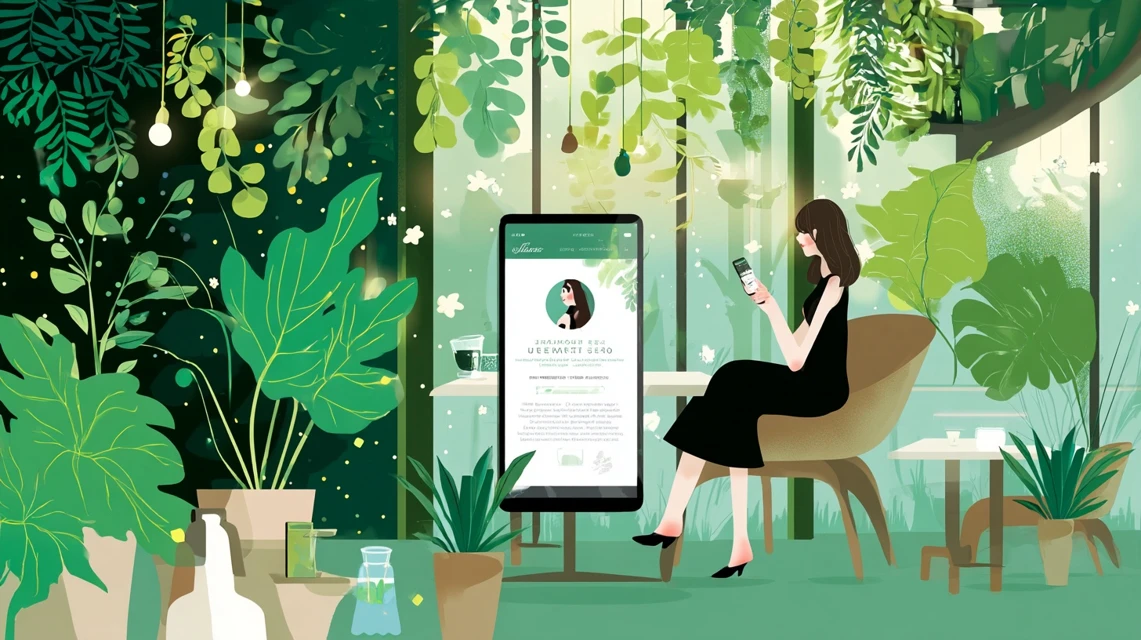 女性が更新条件を確認する場面