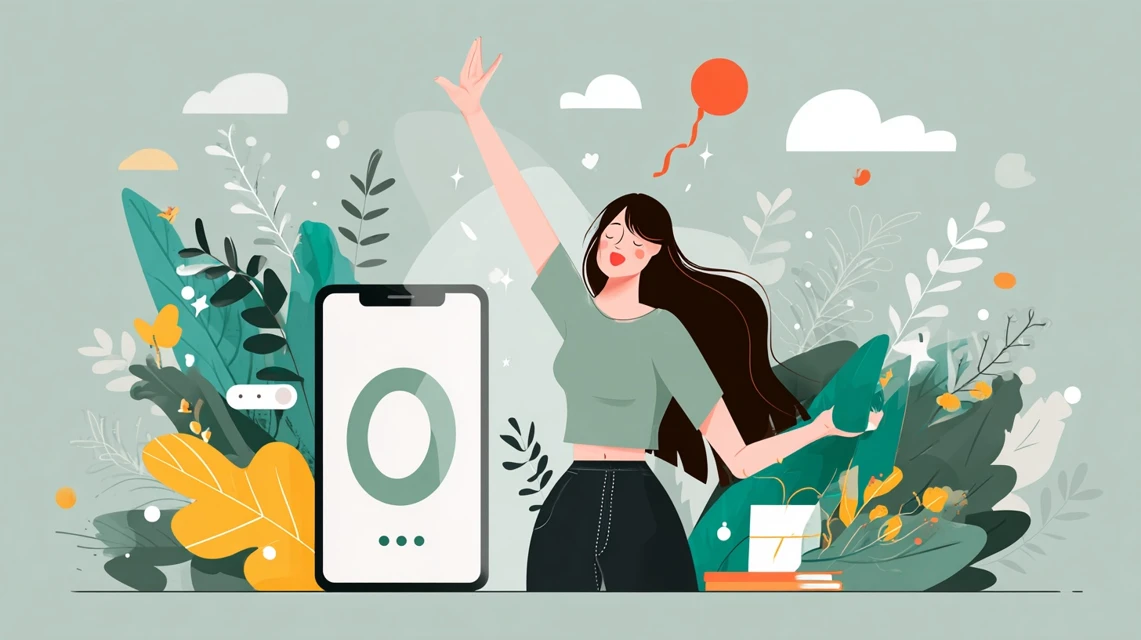 LINE特典をスマホで確認する女性