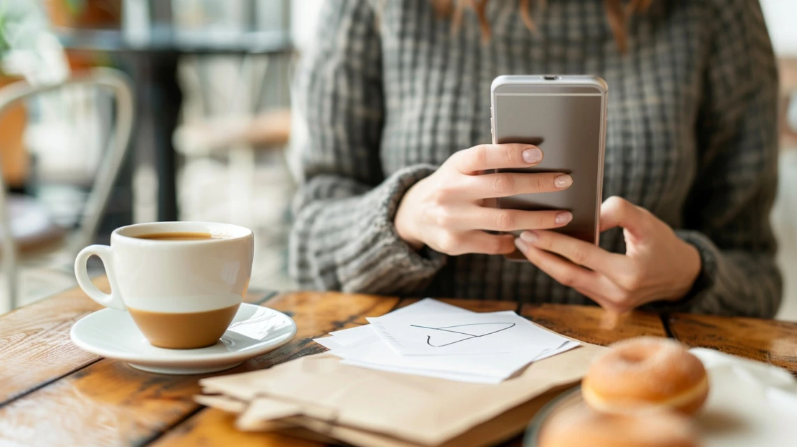 空メール送信後の返信を確認する女性