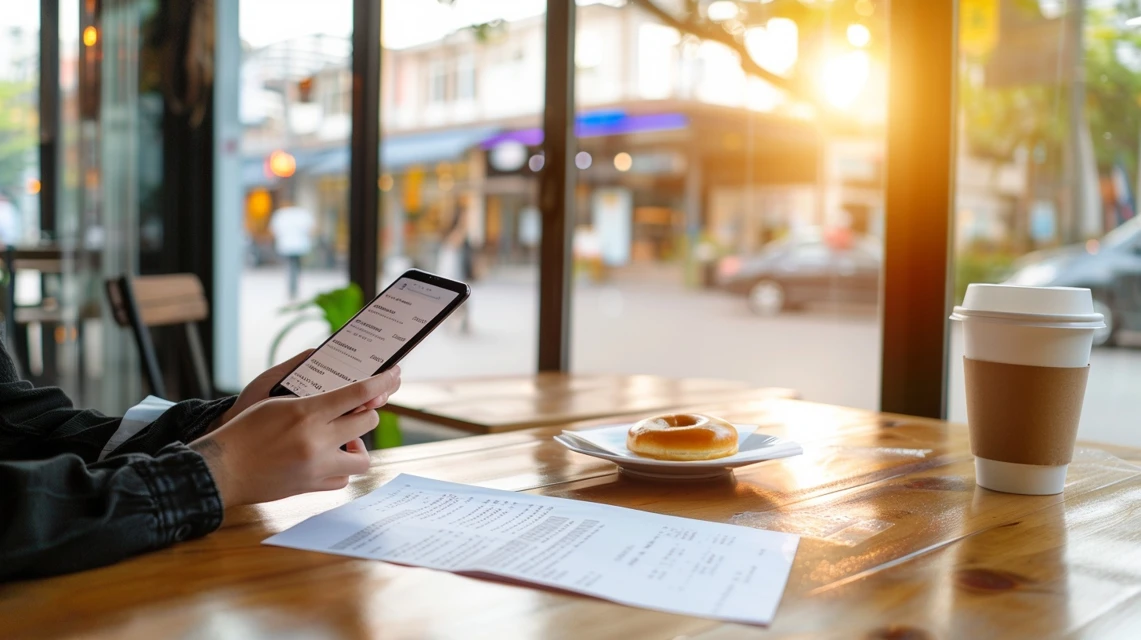 レシートURLを確認する女性