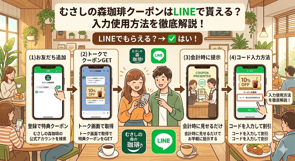 むさしの森珈琲クーポンはLINEで貰える?入力使用方法をを徹底解説!