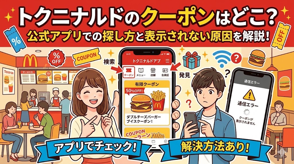 トクニナルドのクーポンはどこ?公式アプリでの探し方と表示されない原因を解説