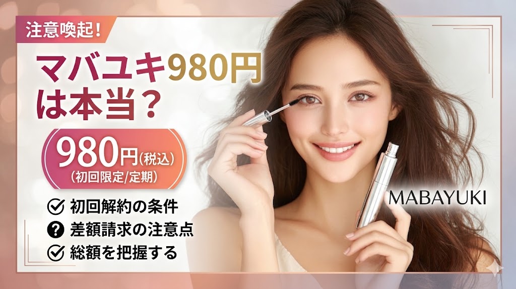 マバユキ980円は本当？初回解約と差額請求の注意点まとめ！