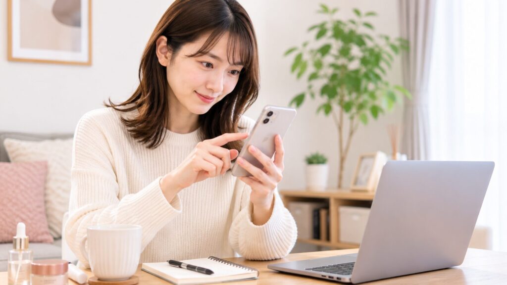 リップスのクーポンをQoo10で取得してパスワードを入力する女性